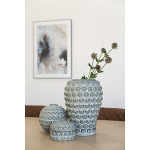 Vase aus Keramik blau klein rund