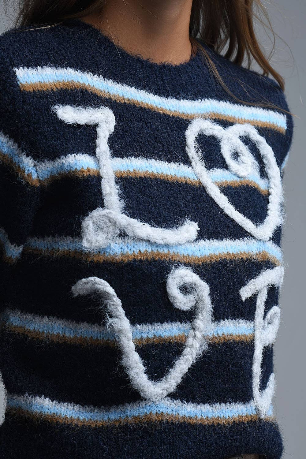Kurzarm-Pullover mit gesticktem "Love"-Motiv in Marineblau