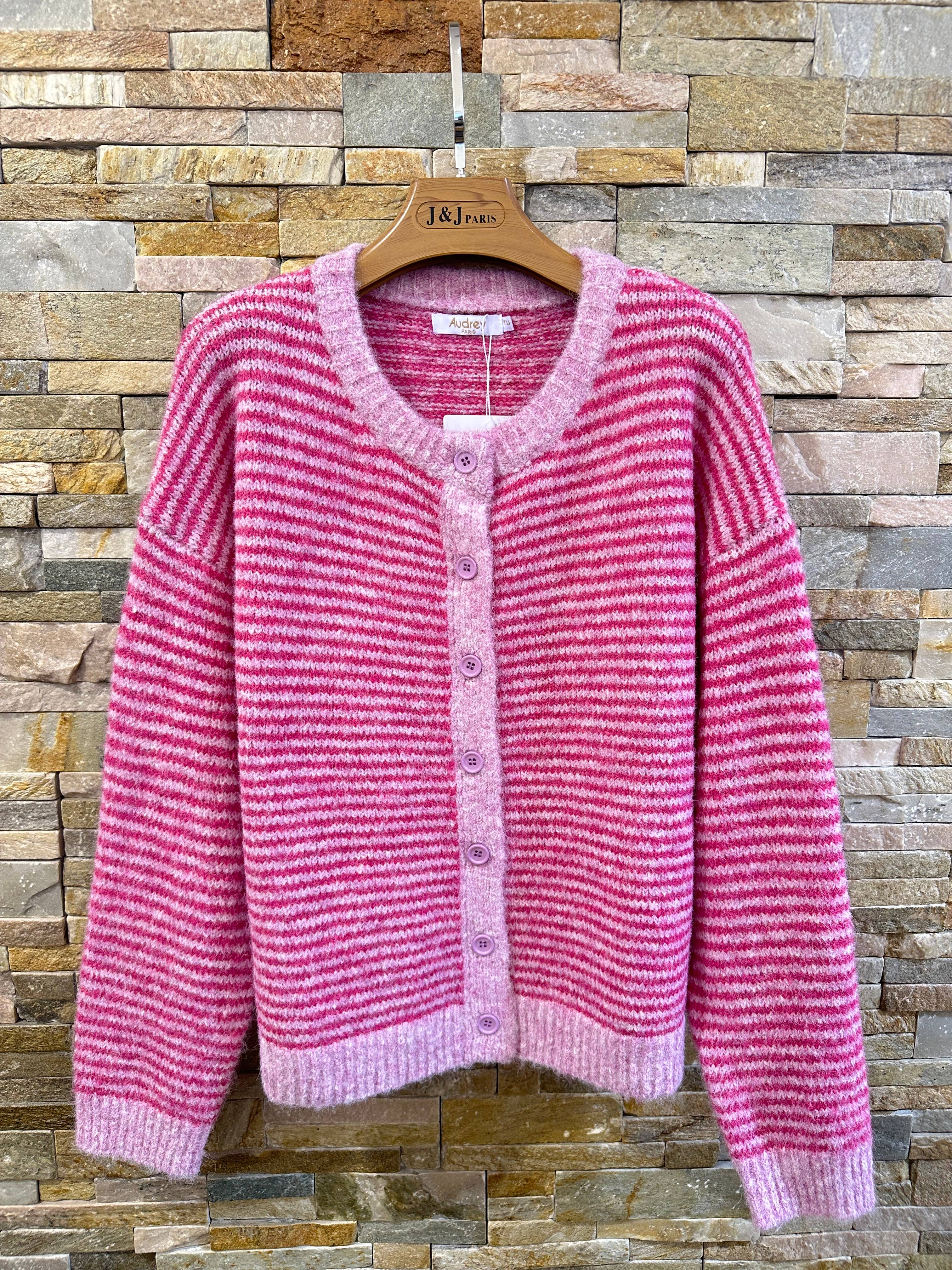 Damen Oversize-Cardigan mit Streifen AP166 Rosa