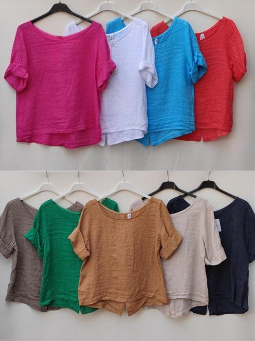 Leinen Bluse mit Knopfleiste hinten