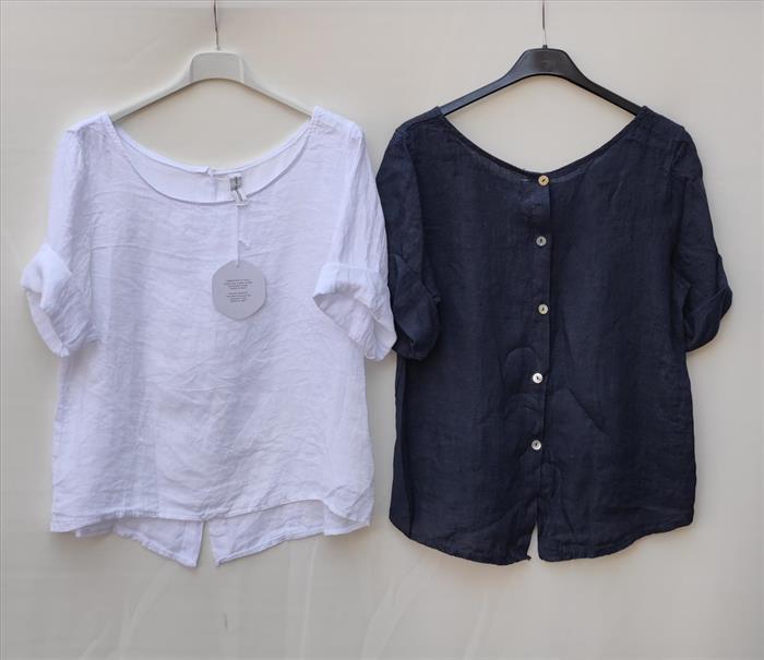 Leinen Bluse mit Knopfleiste hinten