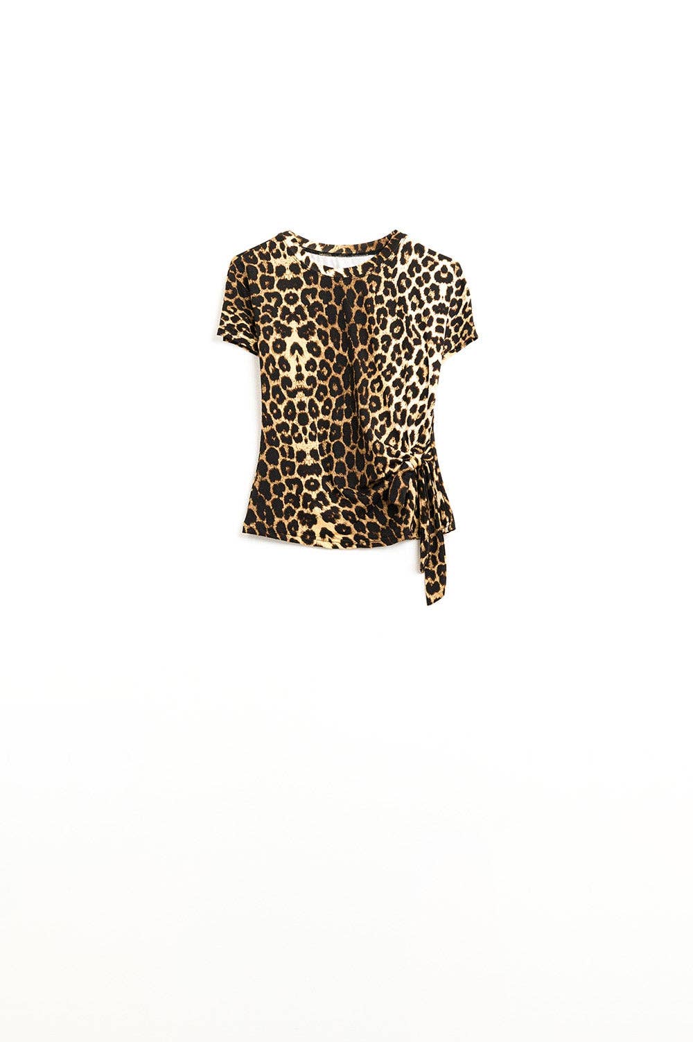 Spandex-T-Shirt mit Leopardenmuster und Schleifendetail