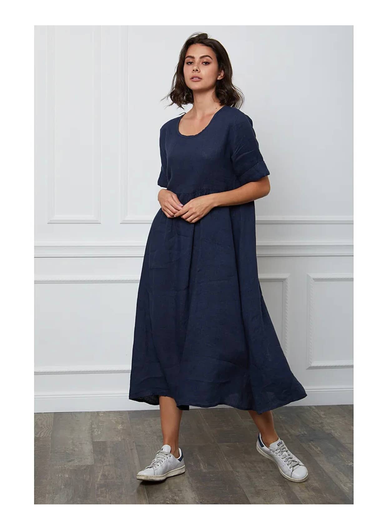 Langes Kleid Leinen Marine blau