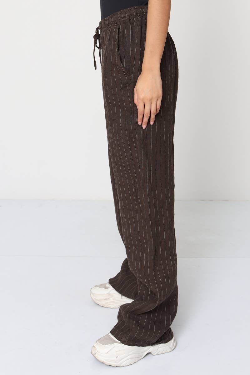 Leinenhose gestreift mit Taschen und Gummizug