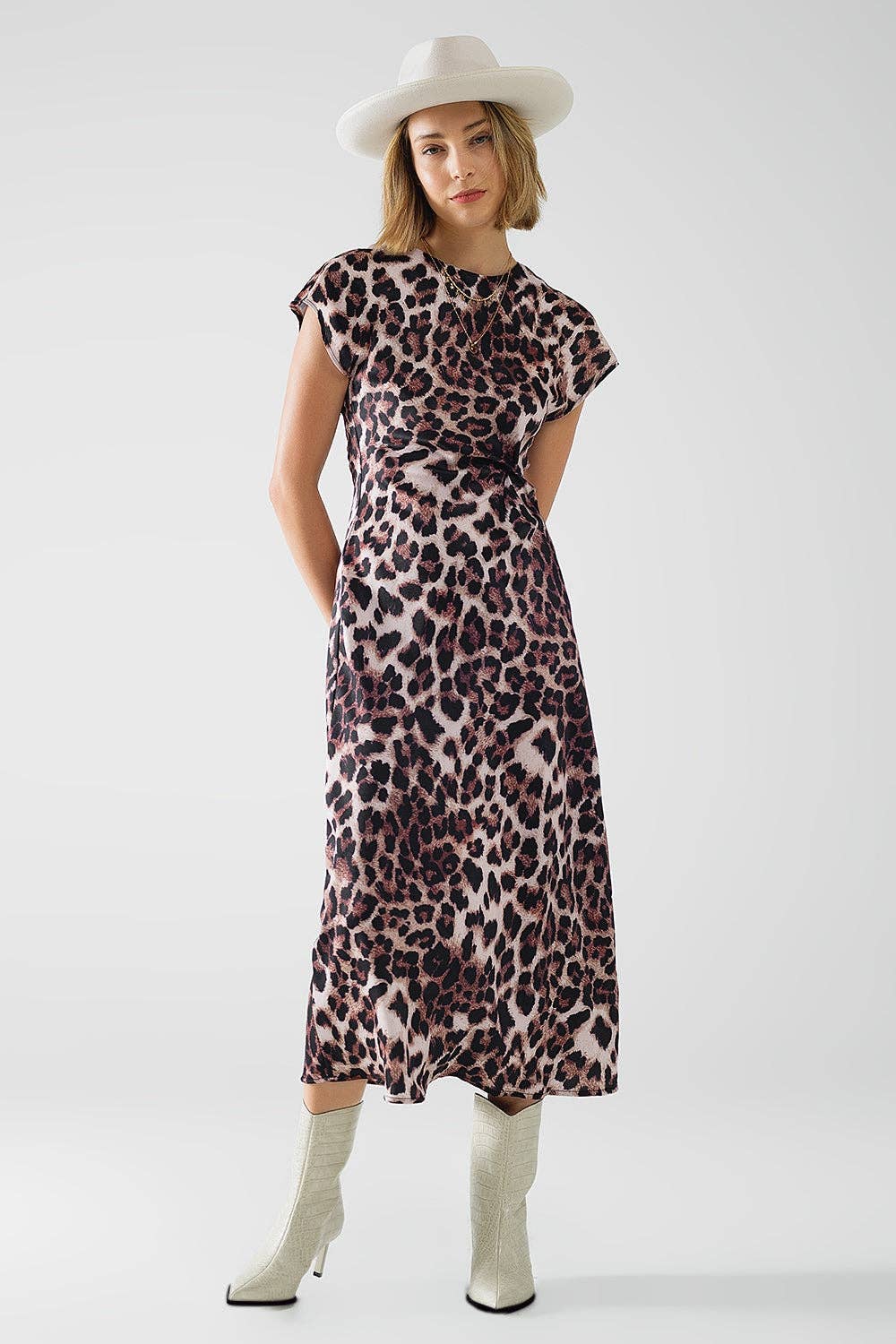 Maxikleid mit Leopardenmuster und Knotendetail an der Taille