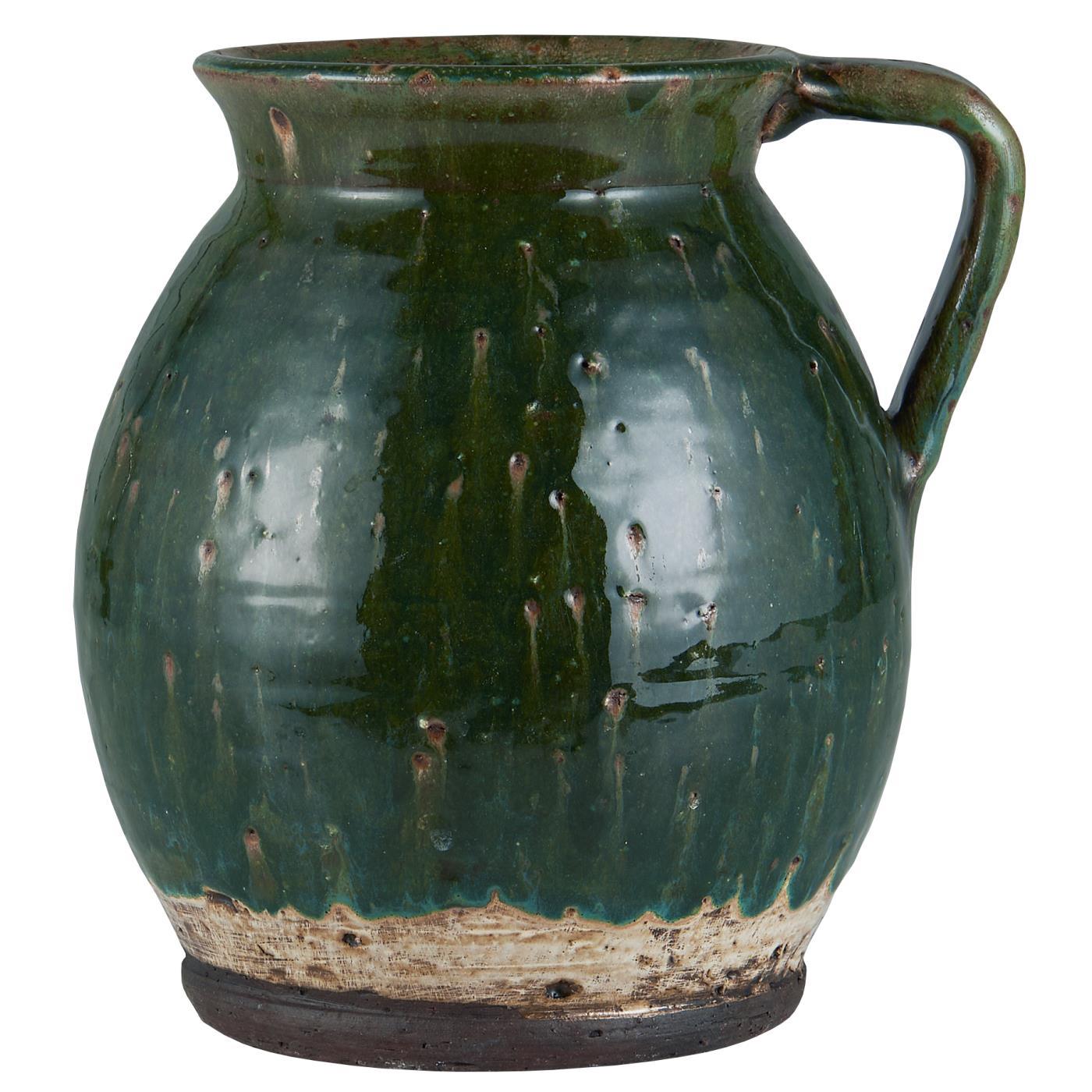 Vase mit Henkel rustikal grün Avignon