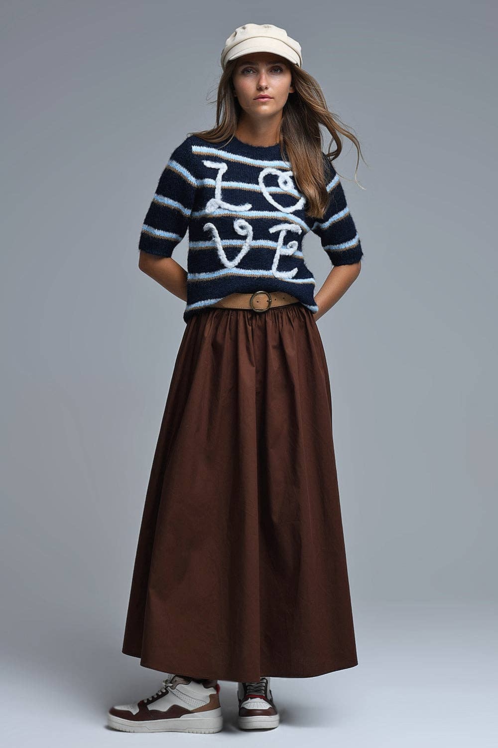 Kurzarm-Pullover mit gesticktem "Love"-Motiv in Marineblau