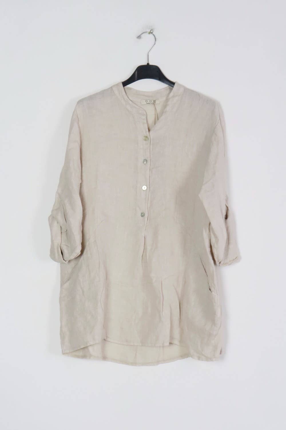 Leinenbluse mit 3/4 Ärmeln und Taschen