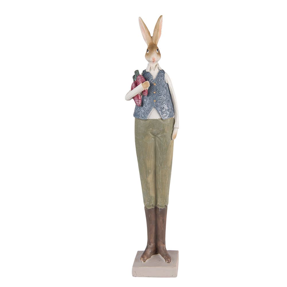 Clayre & Eef Hasenfigur aus Polyresin, 36 x 6 x 5 cm, Blau-Grün