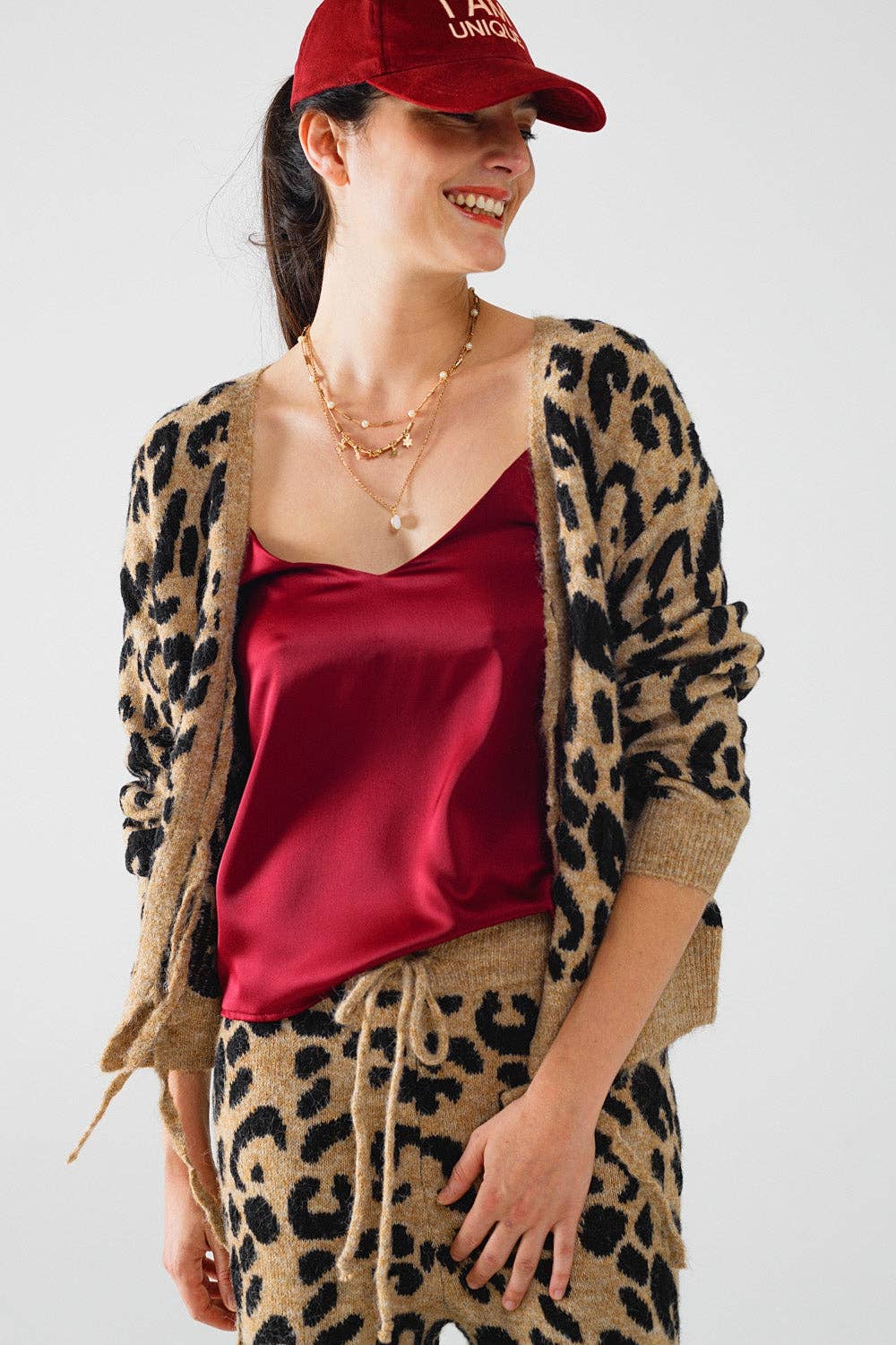 Langarm-Cardigan mit Leopardenmuster und Schleifendetail