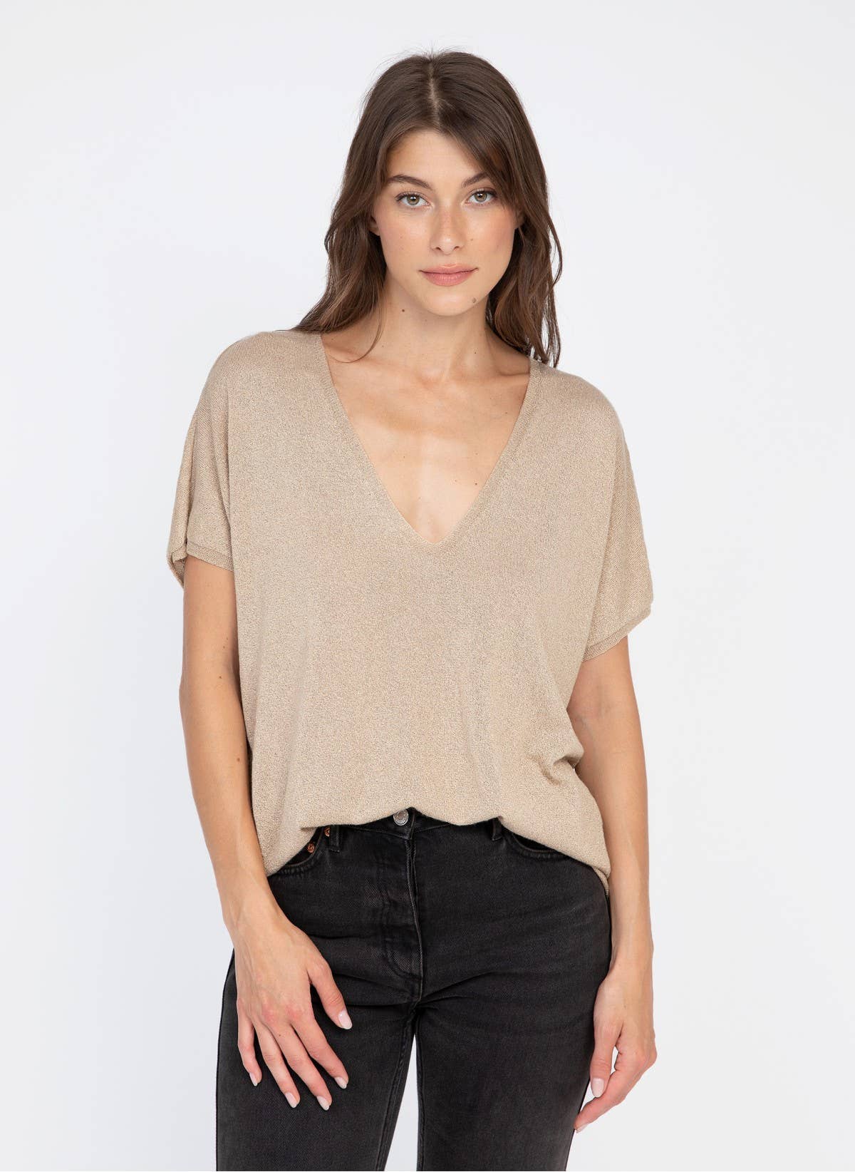 Glänzender und weiter Pullover LANDREW sandfarben