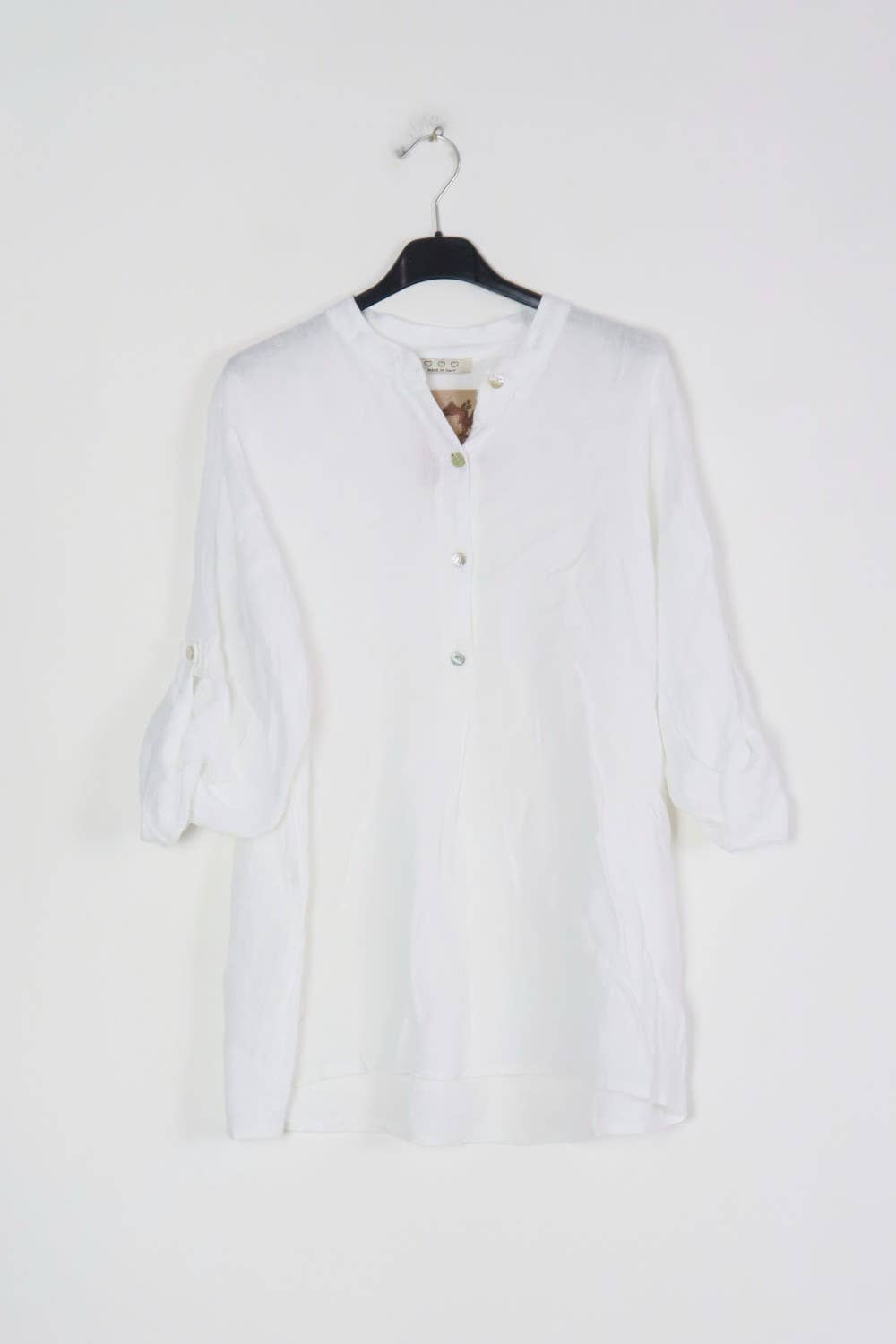 Leinenbluse mit 3/4 Ärmeln und Taschen