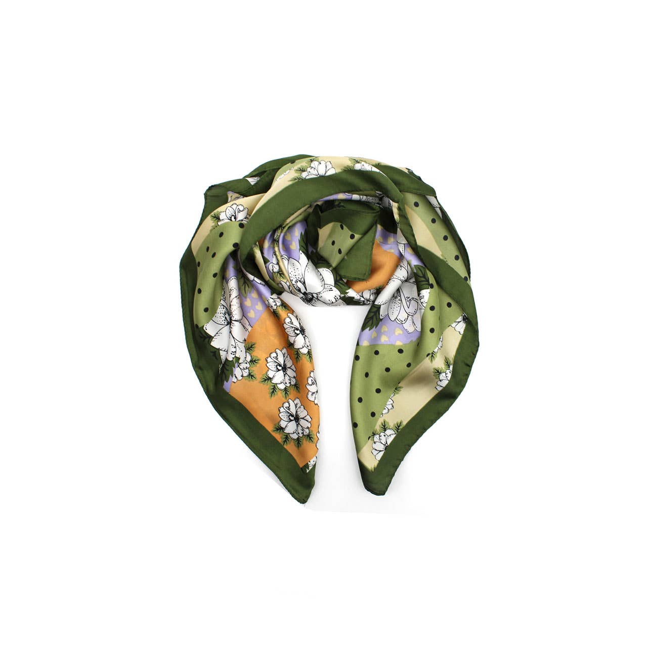 Kleines Quadrat mit grafischen und floralen Mustern Khaki