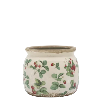 verschiedene Gefäße Beige Rot Keramik mit Erdbeeren