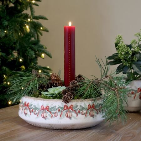 Tablett Schale mit Weihnachtskugel und Schleifen