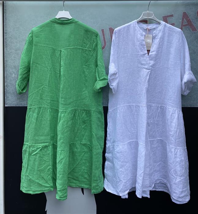 Leinen Kleid Stehkragen und Vollant