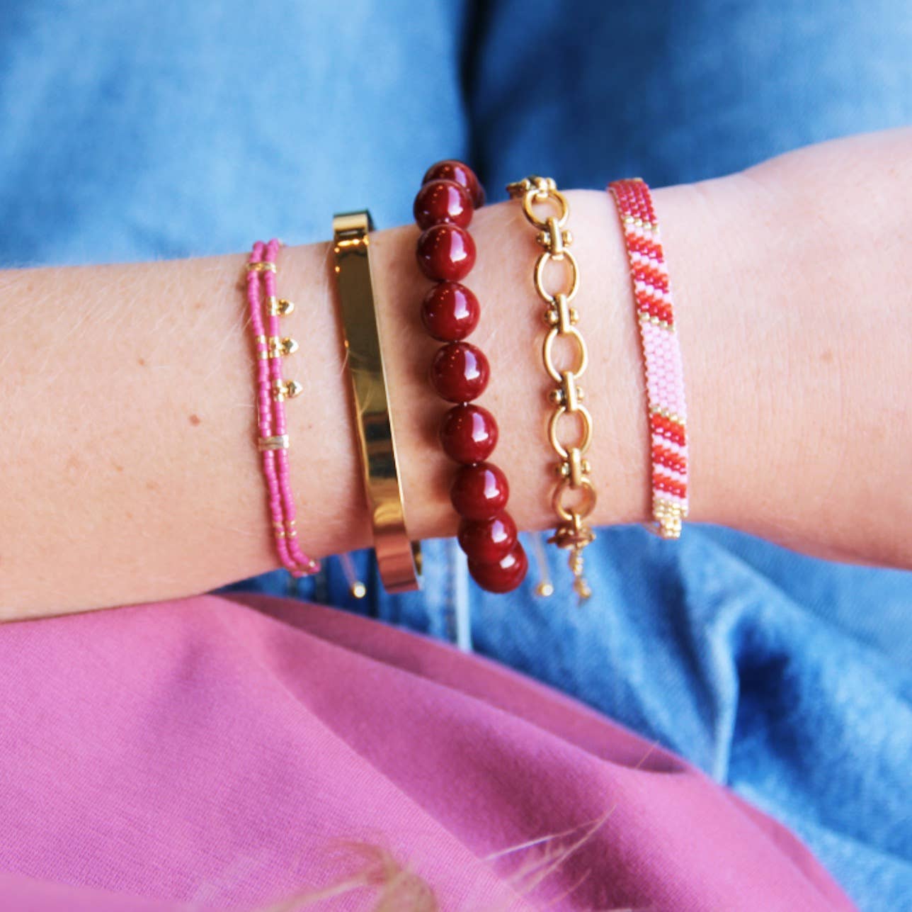 Armband aus Natursteinperlen XL - burgunderrot