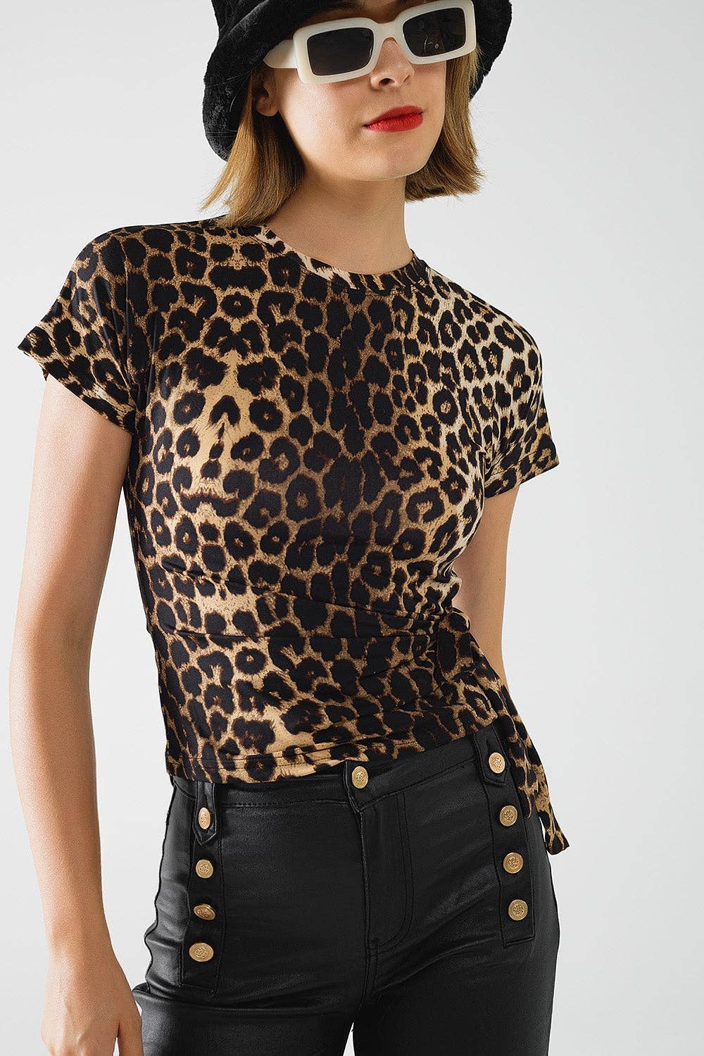 Spandex-T-Shirt mit Leopardenmuster und Schleifendetail