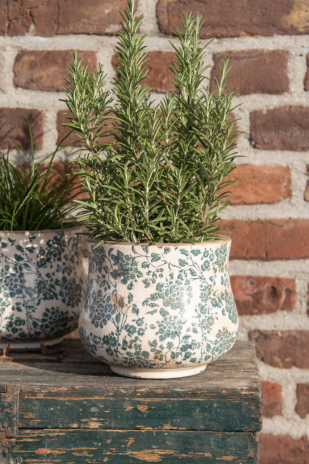 Pflanzgefäß Ø 18x15 cm Beige Grün Keramik Blumen