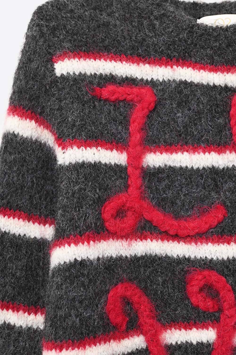 Kurzarm-Pullover mit Stickerei "Love" in Dunkelgrau