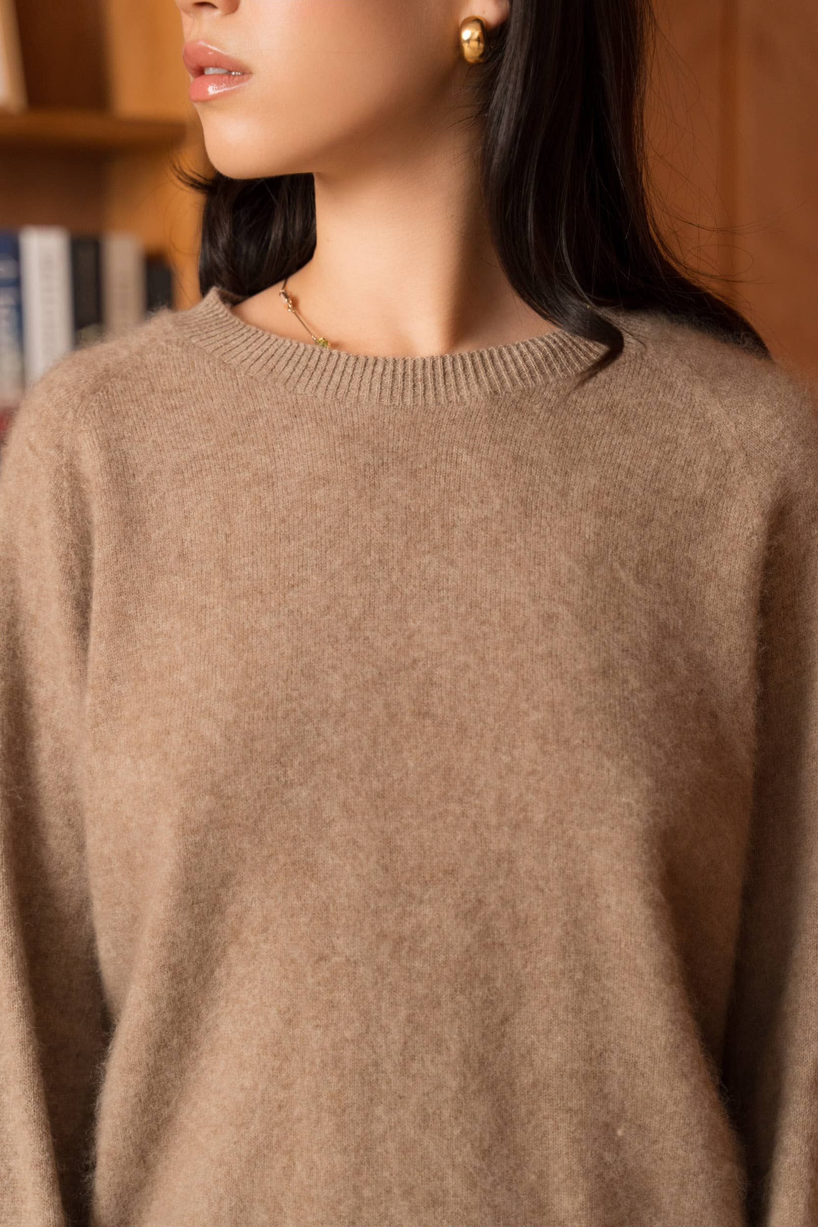 Gestrickter Pullover aus gebürsteter Wolle und Kaschmir mit Rundhalsausschnitt