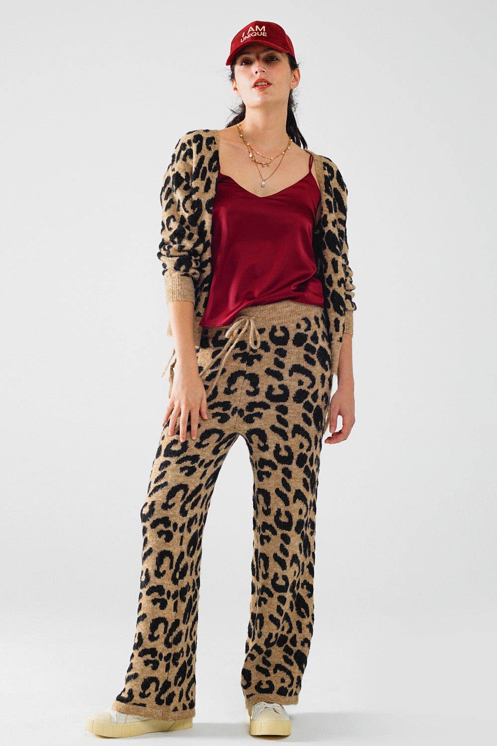 Langarm-Cardigan mit Leopardenmuster und Schleifendetail