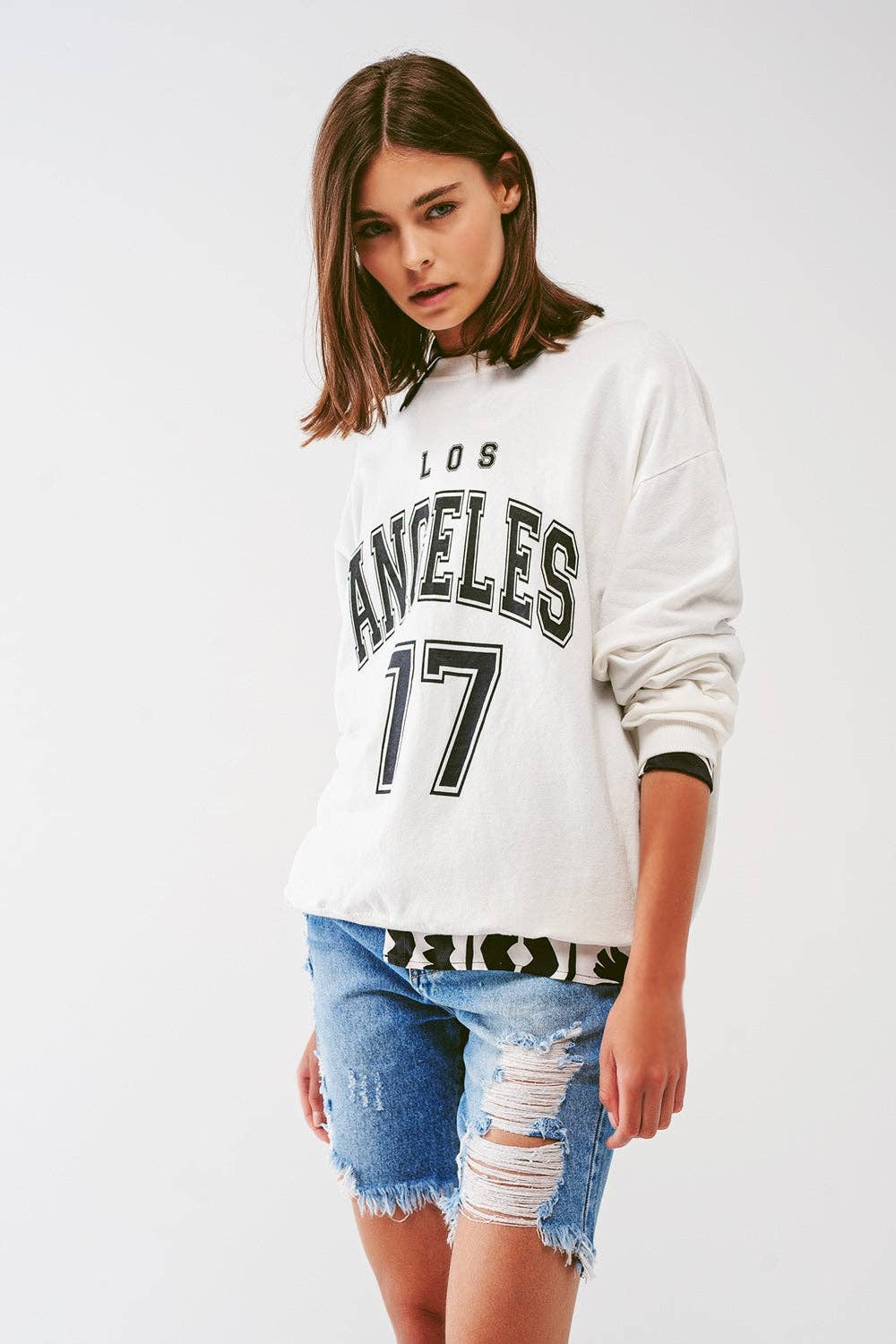 Übergroßes Sweatshirt mit Los Angeles-Text in Weiß