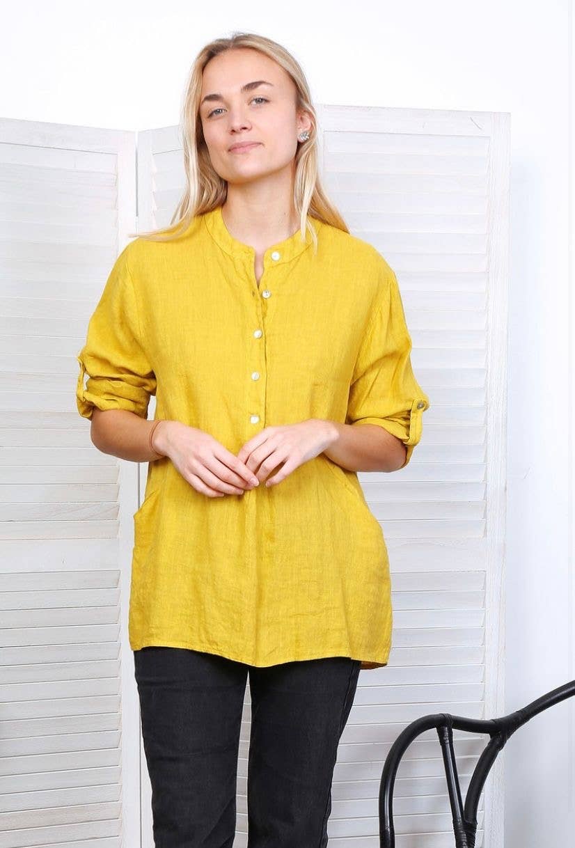 Leinenbluse mit 3/4 Ärmeln und Taschen