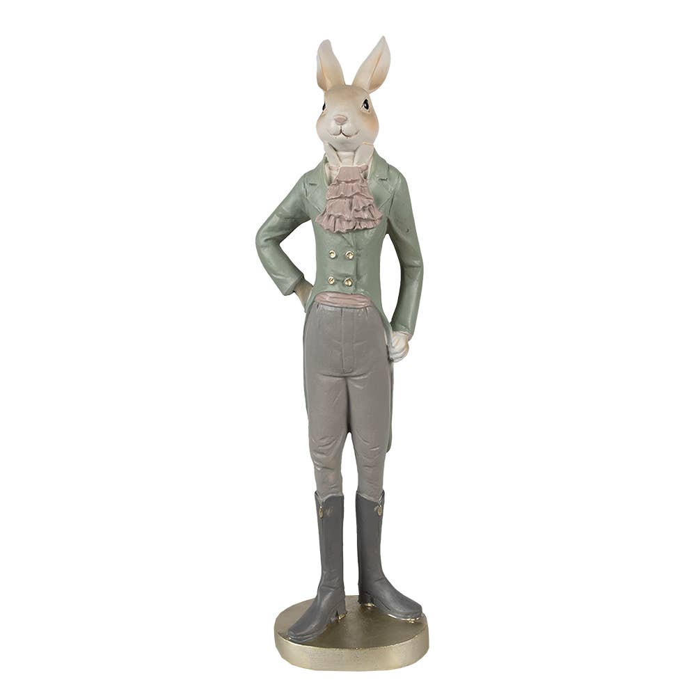 Clayre & Eef Hasenfigur aus Polyresin, 20 cm, Beige-Grün, Osterdeko
