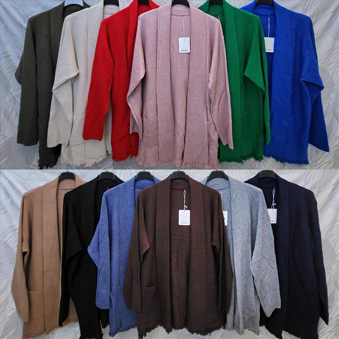 Strickjacke mittellang mit Fransen am Saum