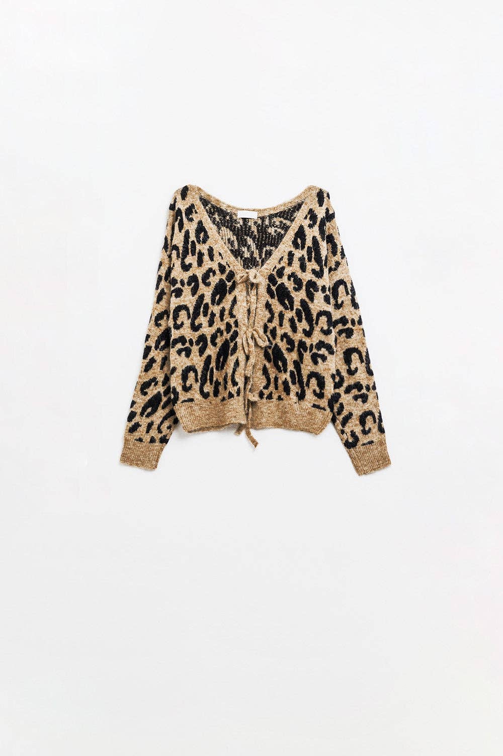 Langarm-Cardigan mit Leopardenmuster und Schleifendetail