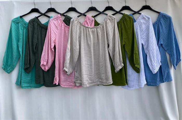 Leinen Bluse mit Carmenausschnitt