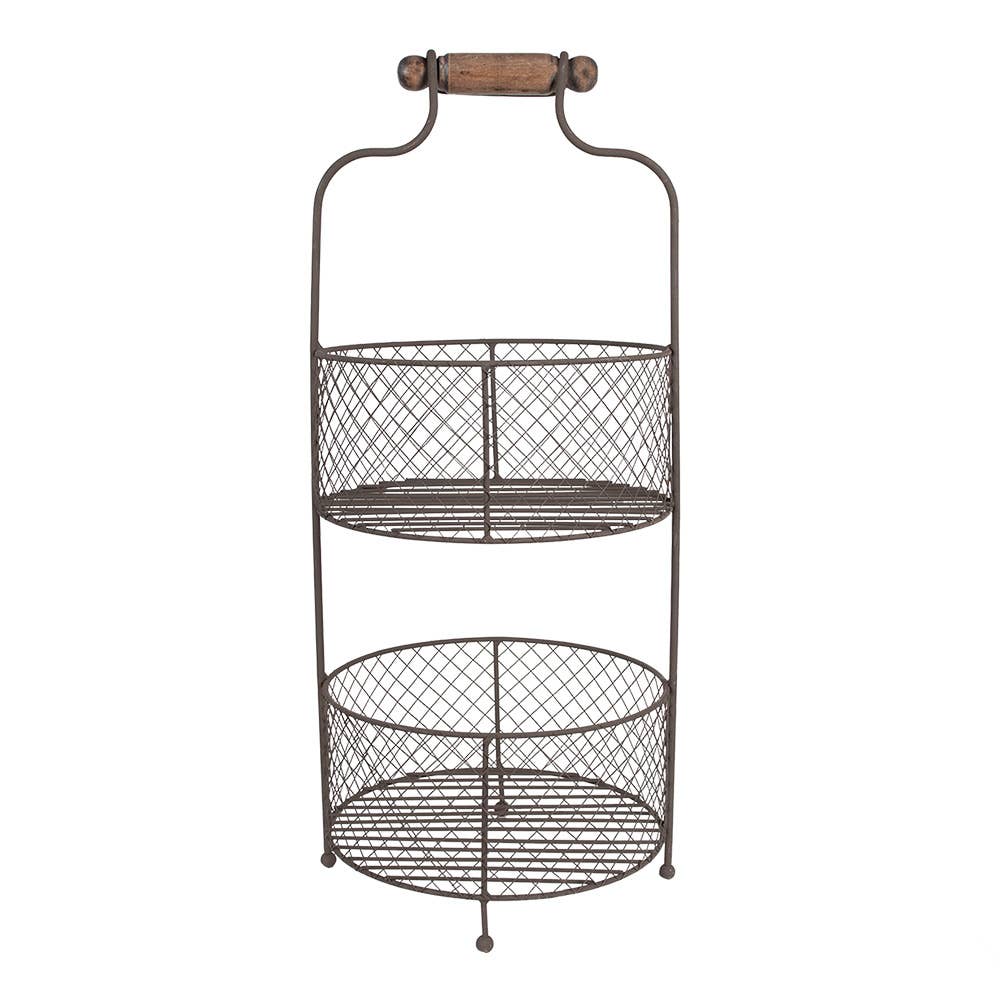 5Y1191 Korbgestell Ø 25x59 cm Braune Eisen Runde Obstschale