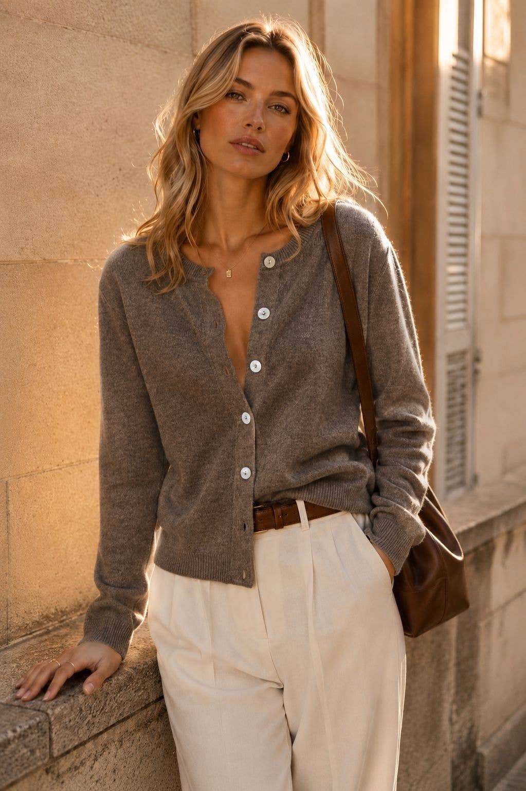 Rundhals-Cardigan aus 100 % Wolle – Hergestellt in Italien