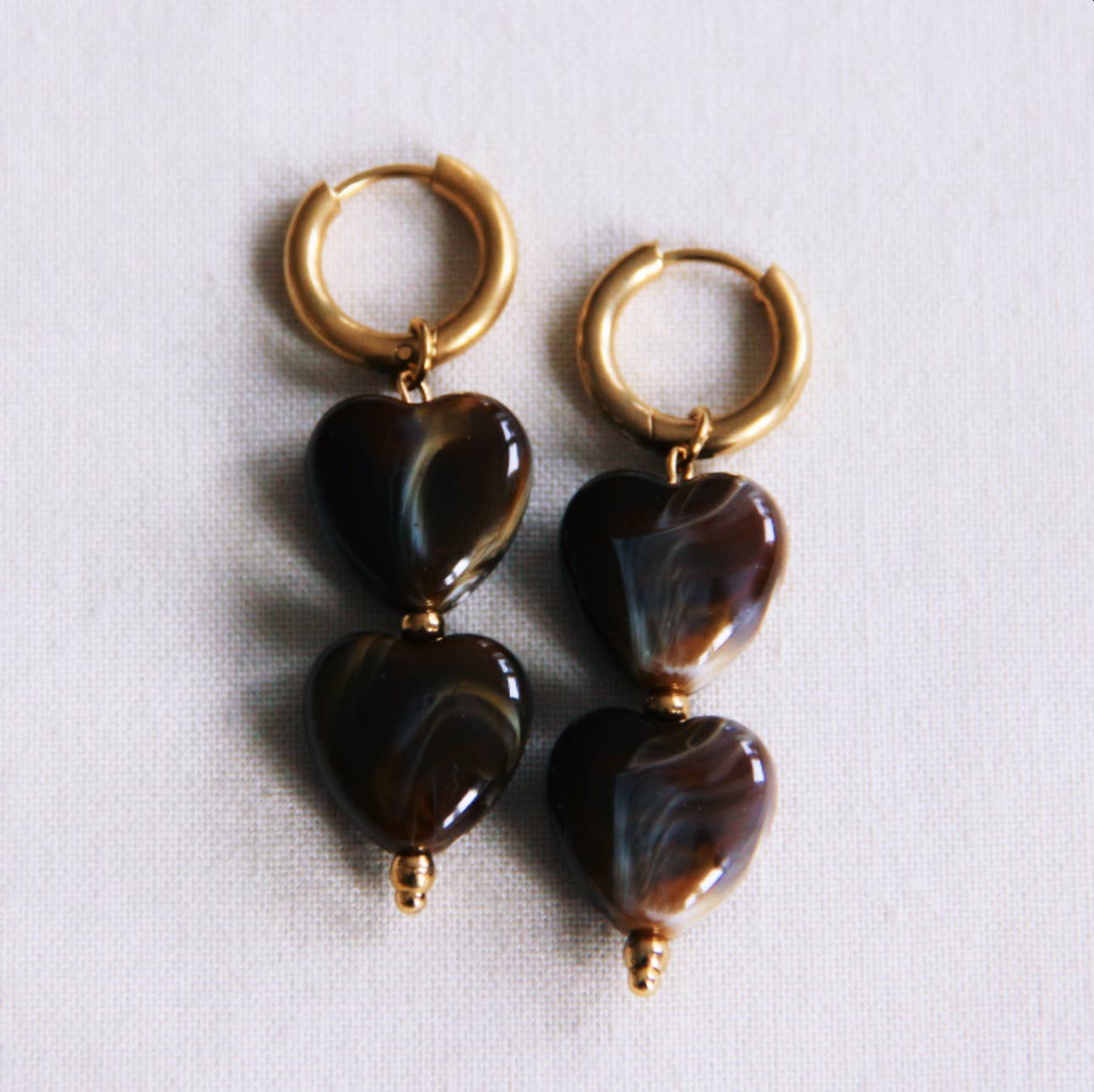 Edelstahlreifen mit 2 Harzherzen - braun