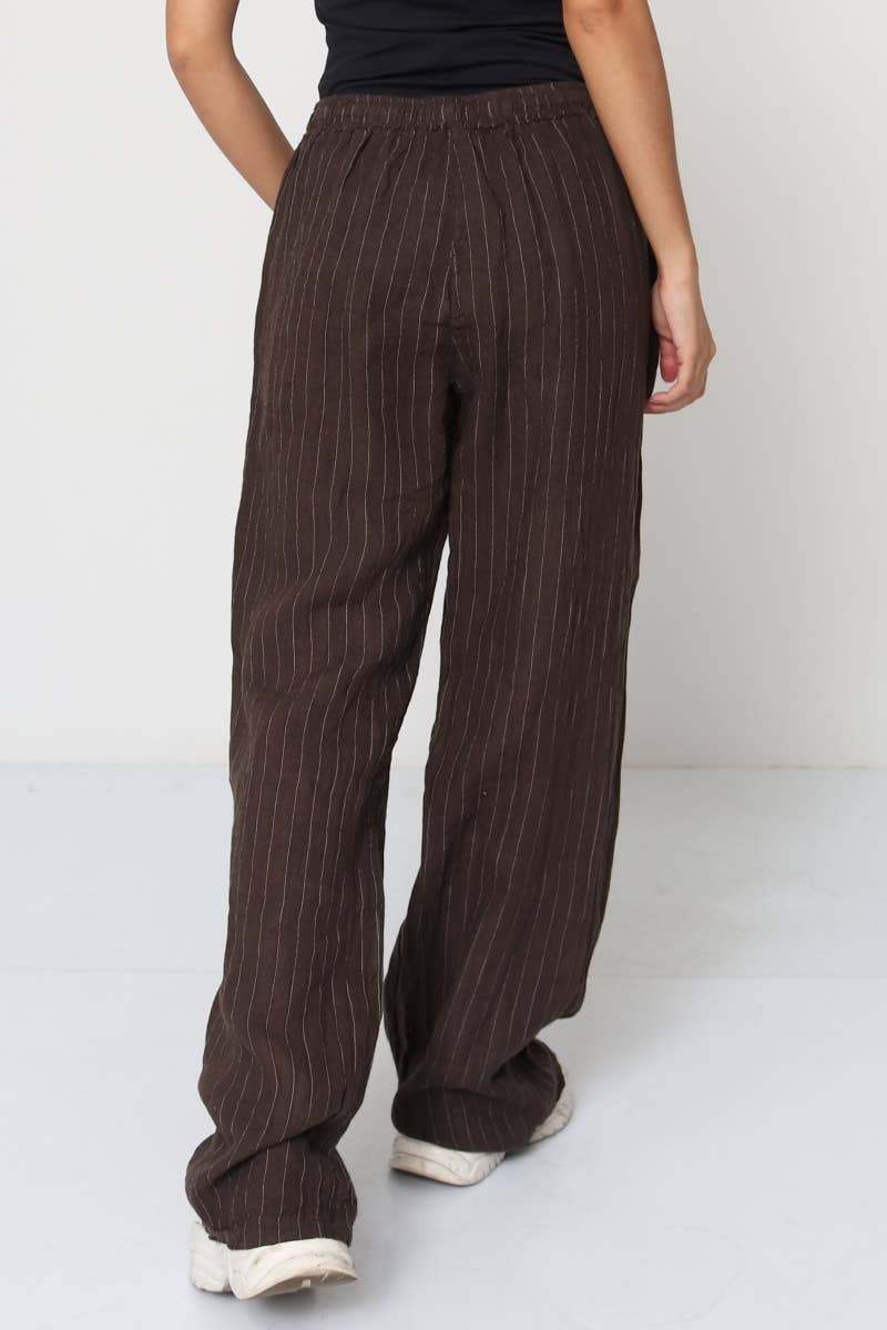 Leinenhose gestreift mit Taschen und Gummizug