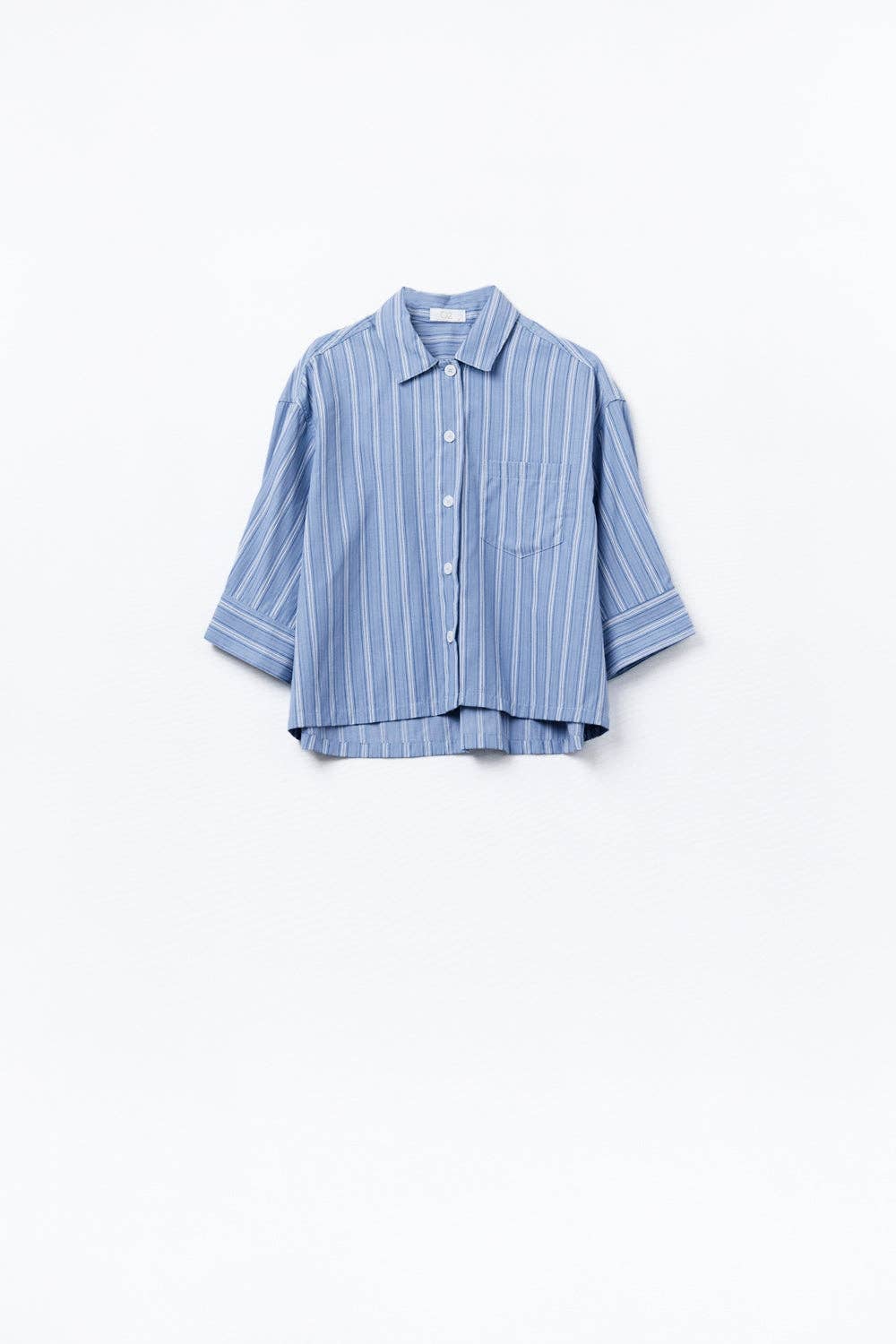 Locker geschnittenes gestreiftes Cropped-Hemd in Blau