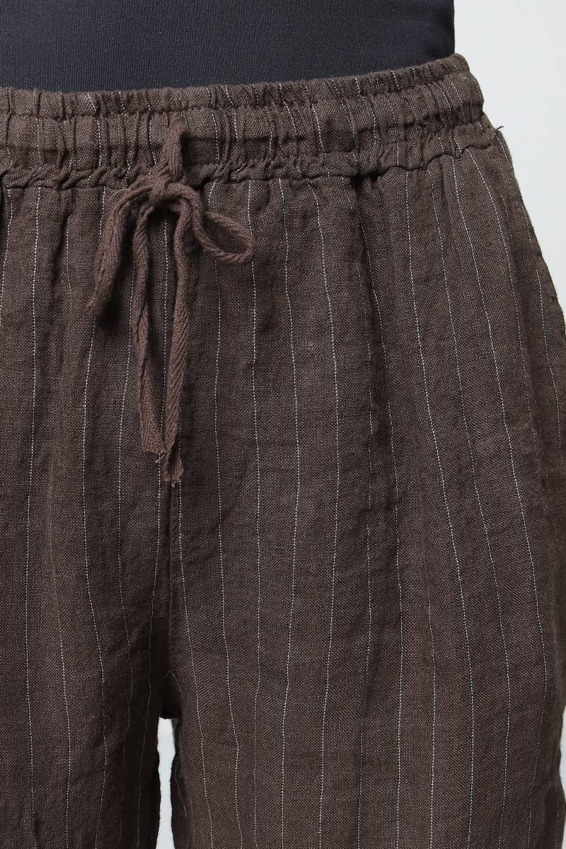 Leinenhose gestreift mit Taschen und Gummizug