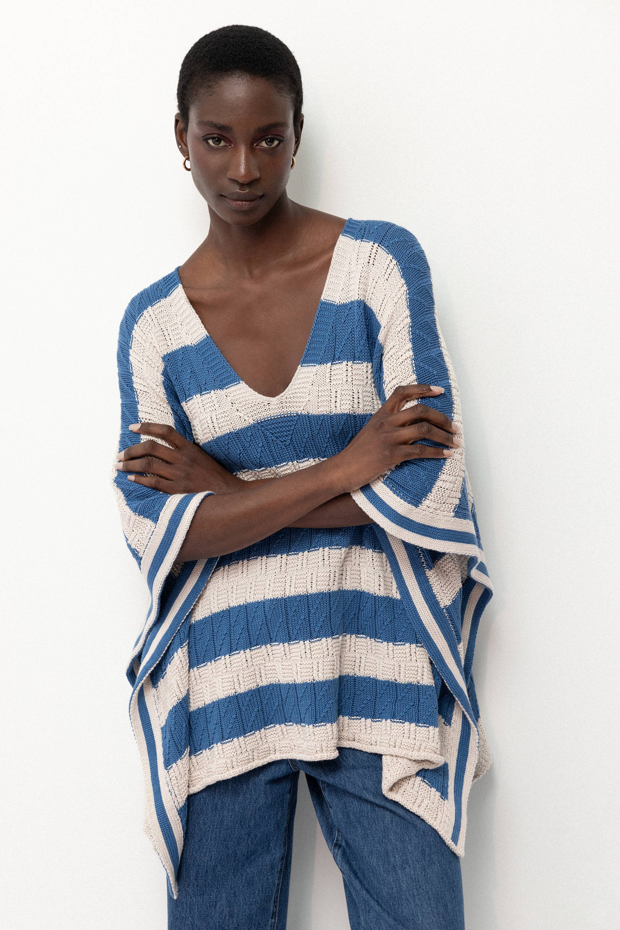 Strukturiertes Strick Poncho (446683-170)