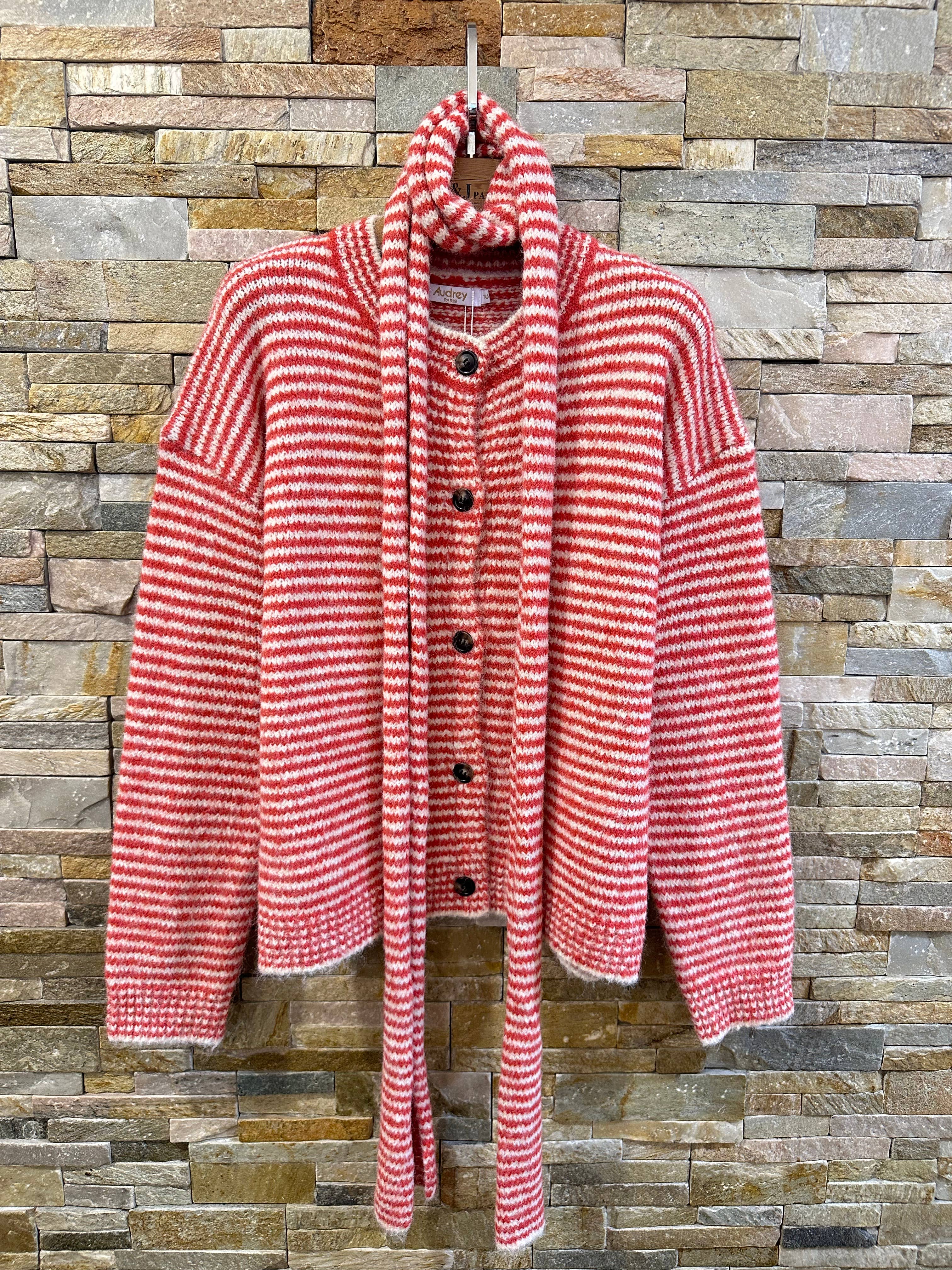 Cocoon-Cardigan mit passendem feinem Schal AP165 Rot