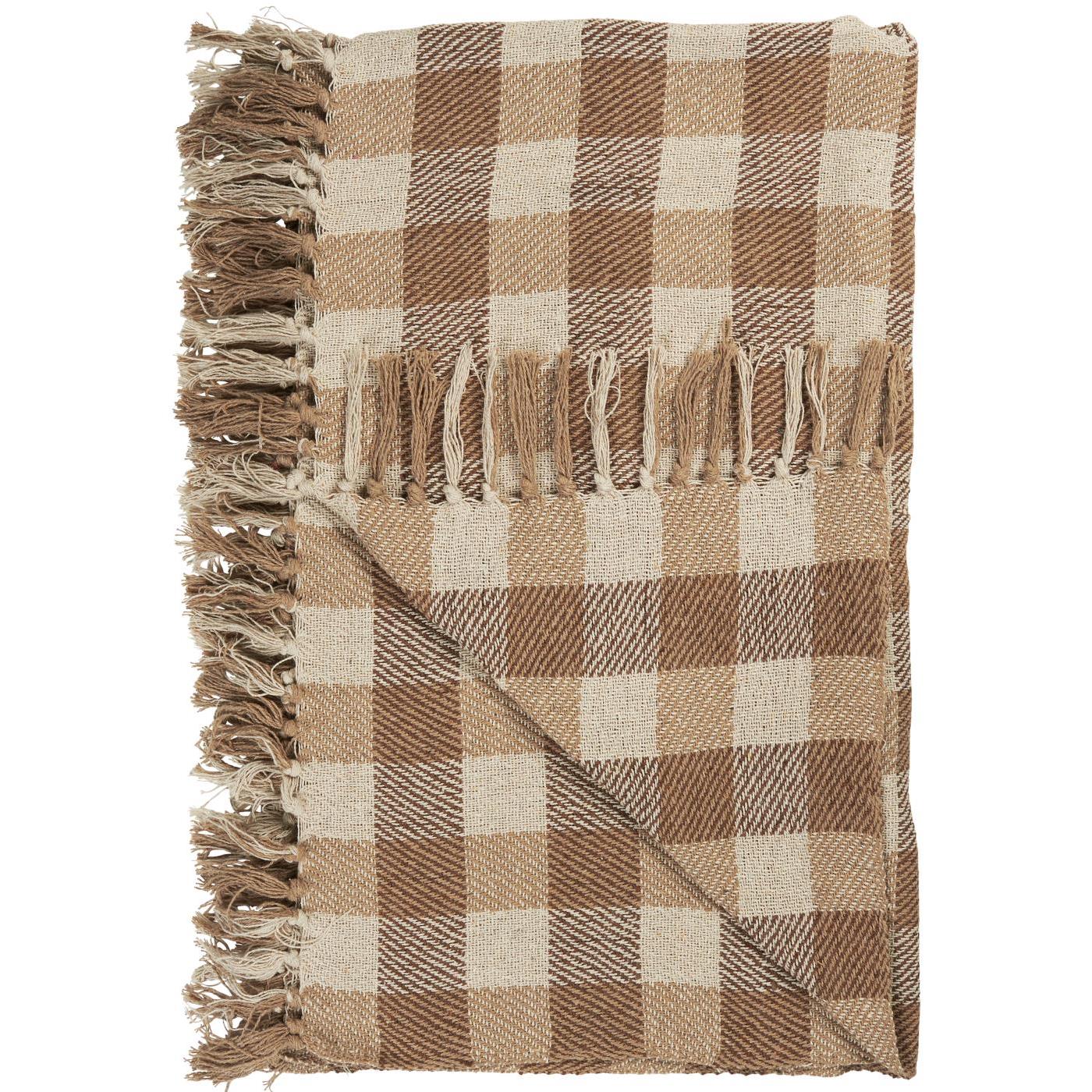 Plaid Decke natur - beige - braune Karos
