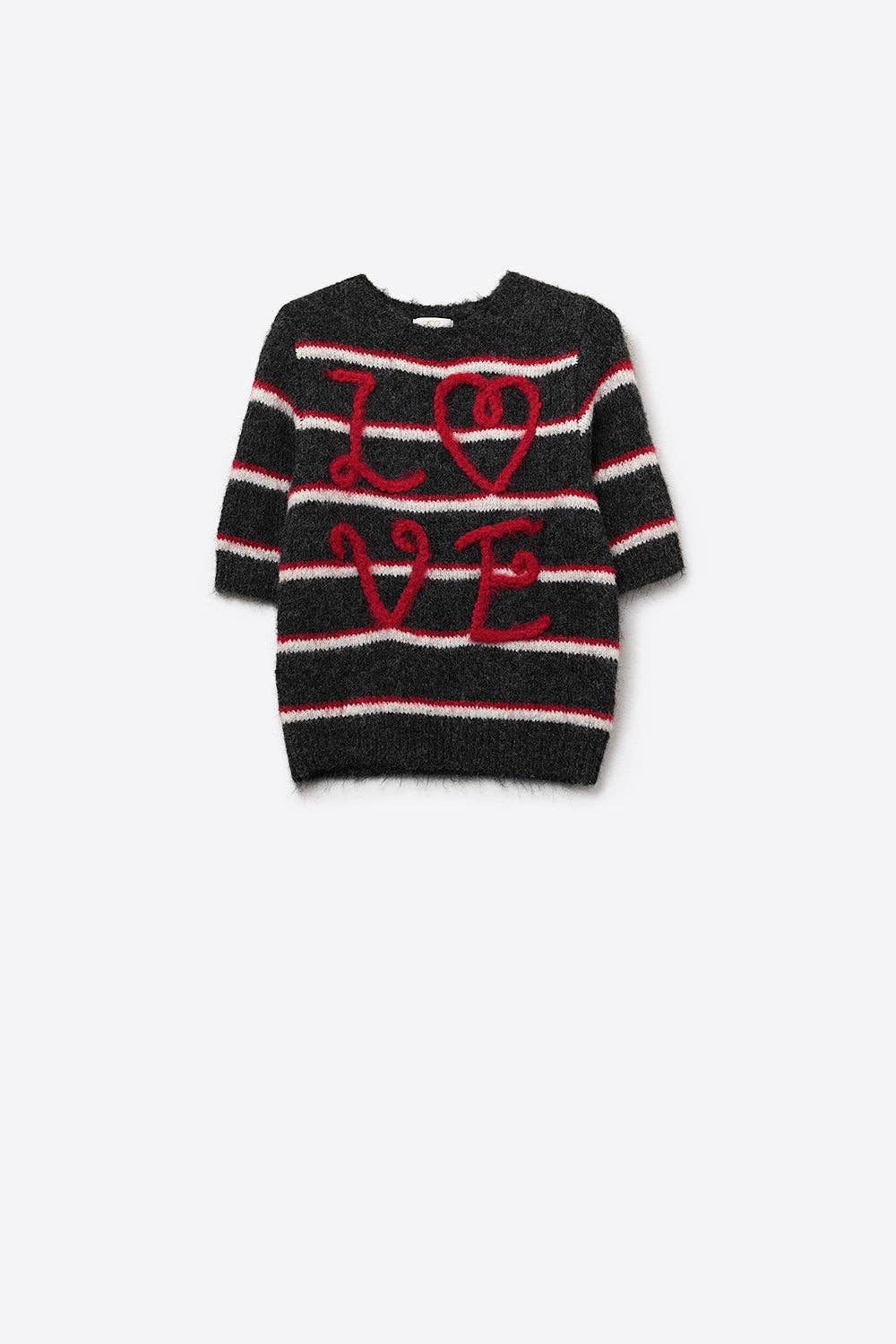 Kurzarm-Pullover mit Stickerei "Love" in Dunkelgrau