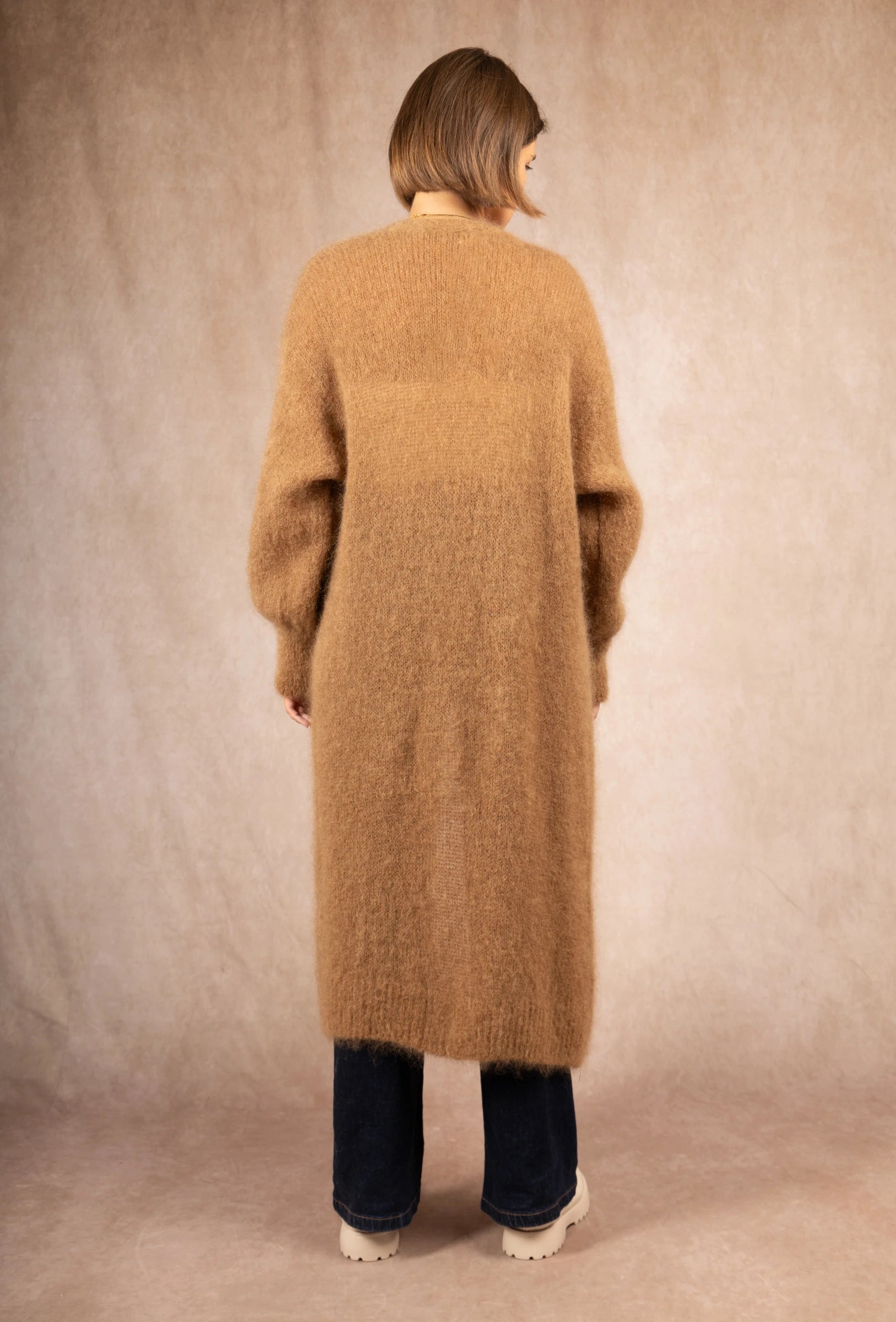 lange offene flauschige Strickjacke Mohair