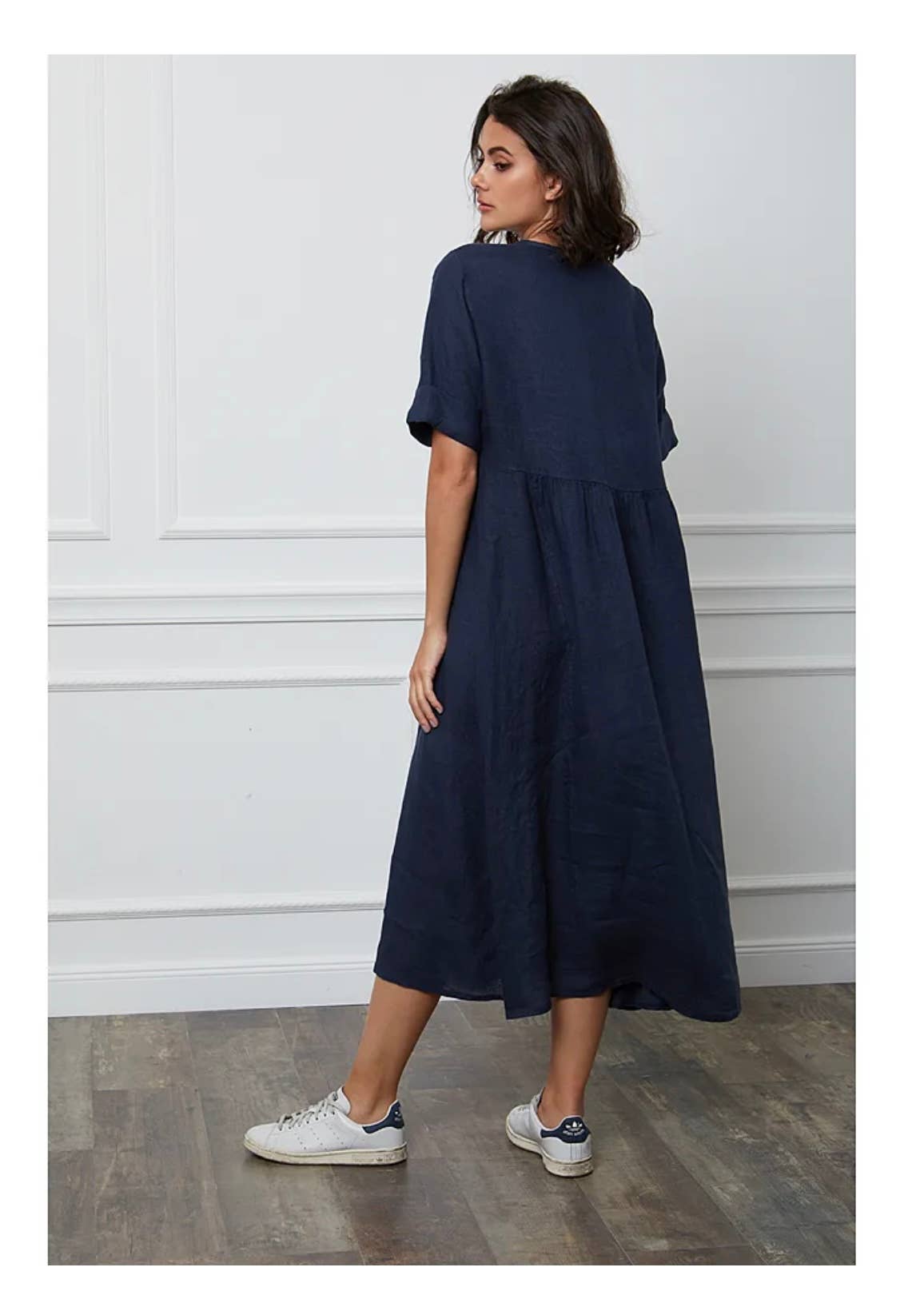 Langes Kleid Leinen Marine blau