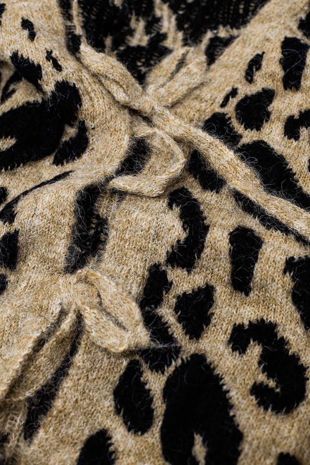 Langarm-Cardigan mit Leopardenmuster und Schleifendetail