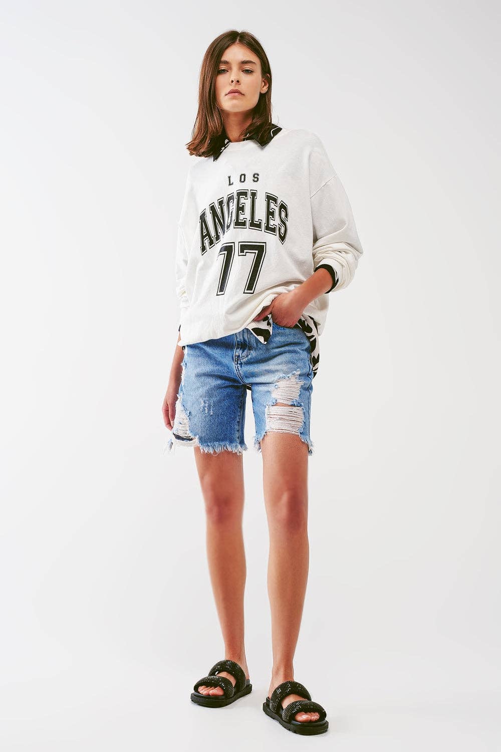 Übergroßes Sweatshirt mit Los Angeles-Text in Weiß