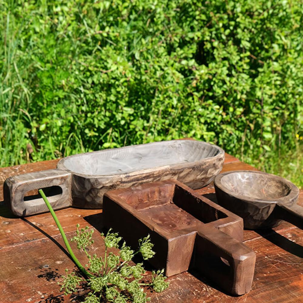 Square Holzschale mit Henkel