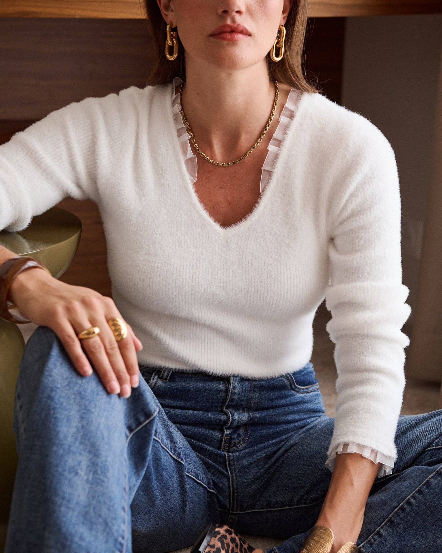 Pullover aus weichem Strick mit Rüschenkragen