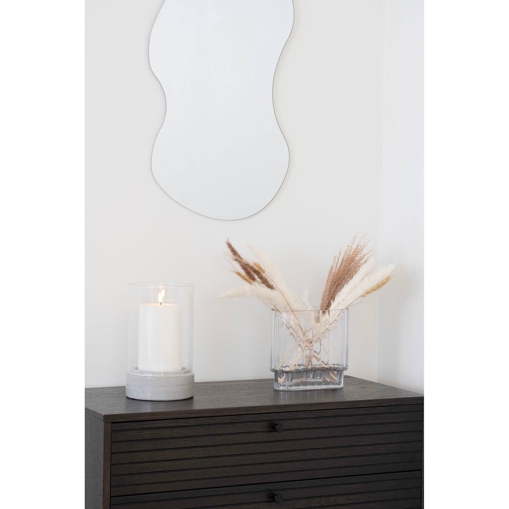 House Nordic Windlicht aus Keramik und Glas, grau, 16 x 25,5 cm