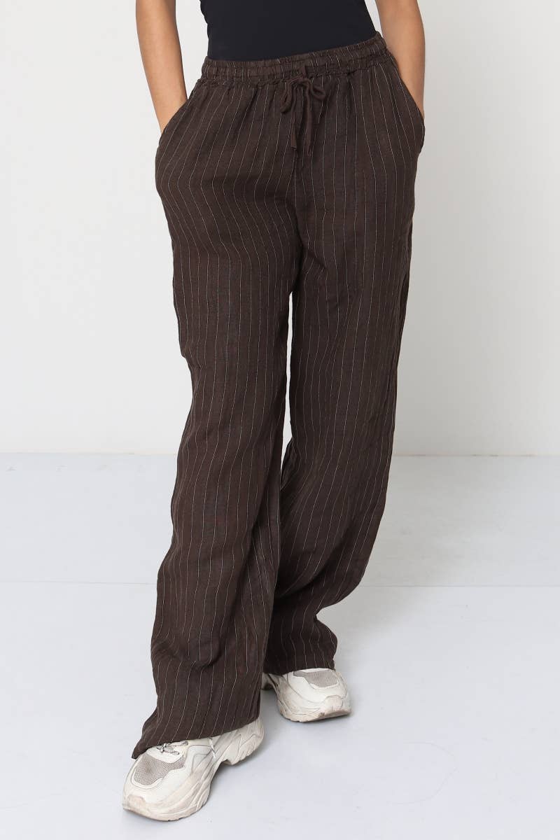 Leinenhose gestreift mit Taschen und Gummizug